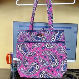 Vera Bradley Boysenberry Tote Bag w Toggle Closure and Hard Bottom